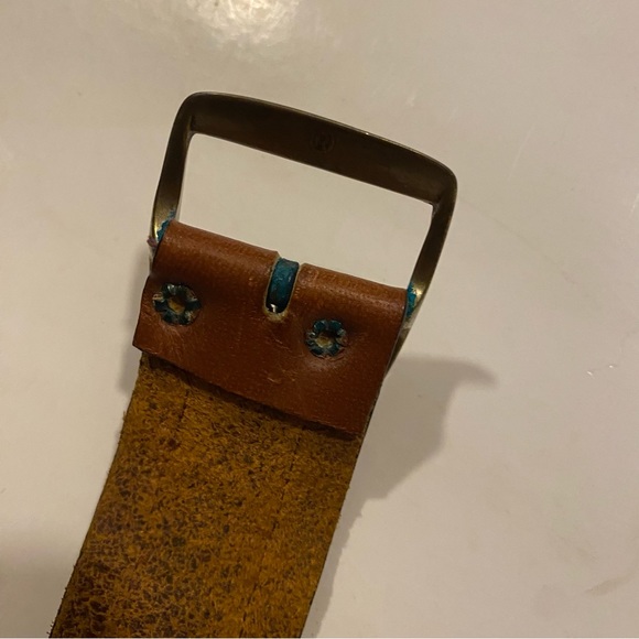 Woven multi color thread basket weave brown leather boho hippie belt XXS XS - Picture 4 of 11